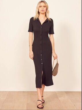 knee length dresses for ladies Reformation Spaulding Linen Midi Dress